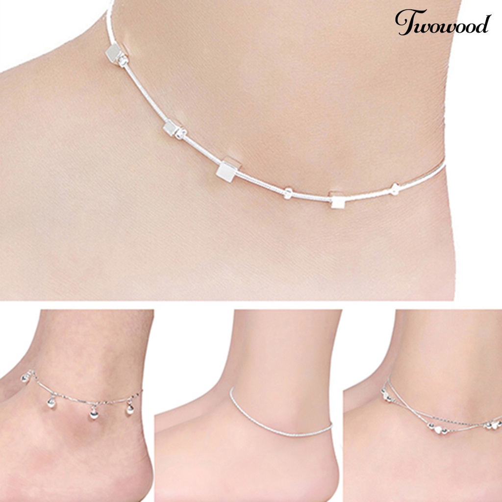 Twowood Anklet Exquisite Adjustable Wanita Bintang Hati Beads Pendant Foot Bracelet Untuk Belanja