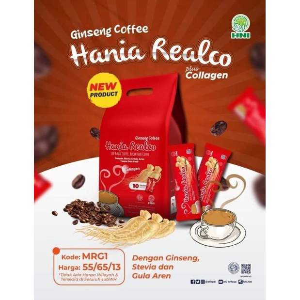 

Hania realco gingseng HNI / kopi herbal / kopi gingseng / kopi obat