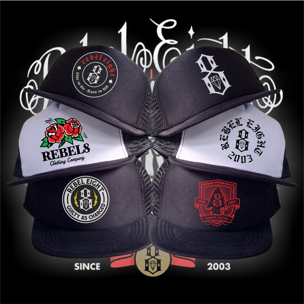 TOPI TRUCKER HATS JARING REBEL 8 EIGHT