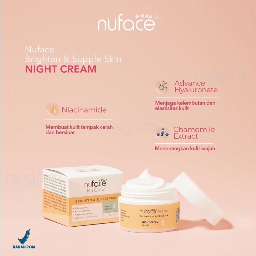 Ningrum - NUFACE Nu Glow Cream Series | Brighthen &amp; Supple Skin | Hydralock &amp; Youthful | Acne Prone Care |  Day Cream / Night Cream / Night Gel | Perawatan Wajah Pelembab Treatment Jerawatan Skincare Glowing Original BPOM - 8516