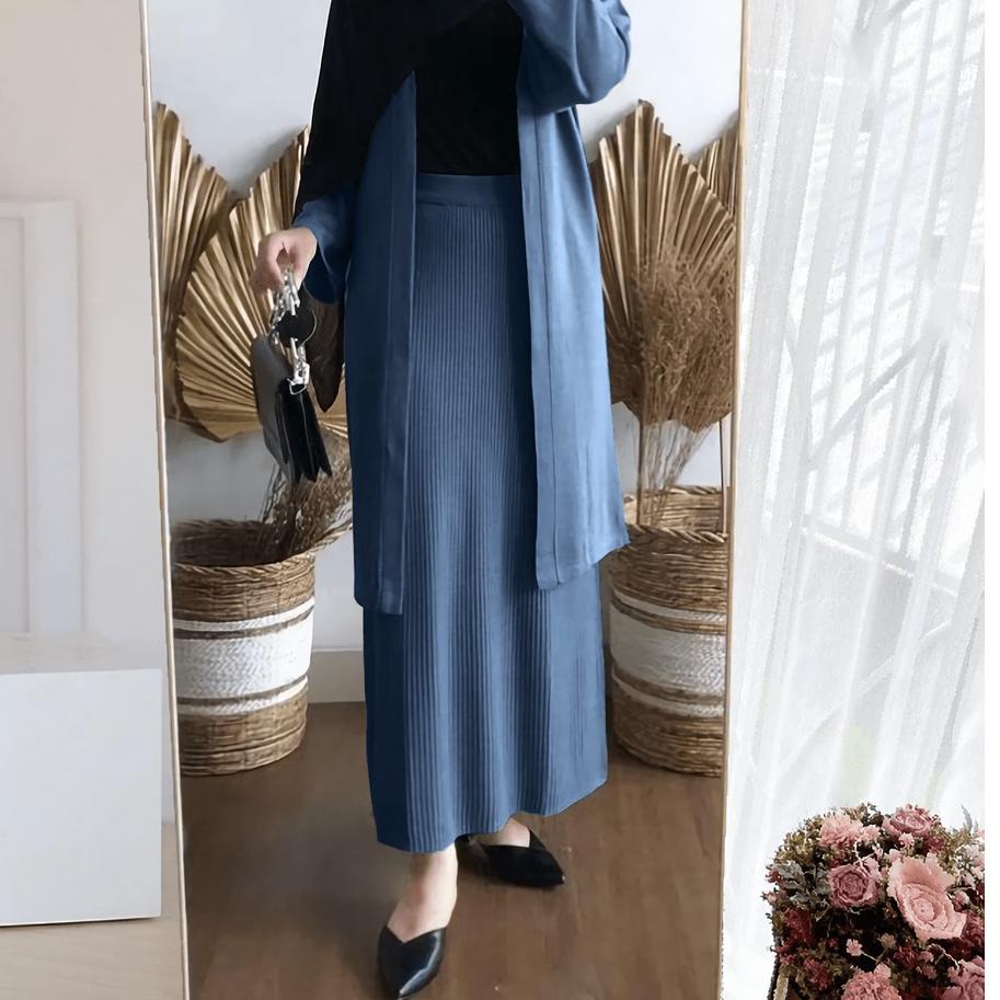 UJP126 Yurika One Set Rok Span + Cardigan 2 In 1 Setelan Rajut Tebal Lembut Wanita Premium Terbaru F