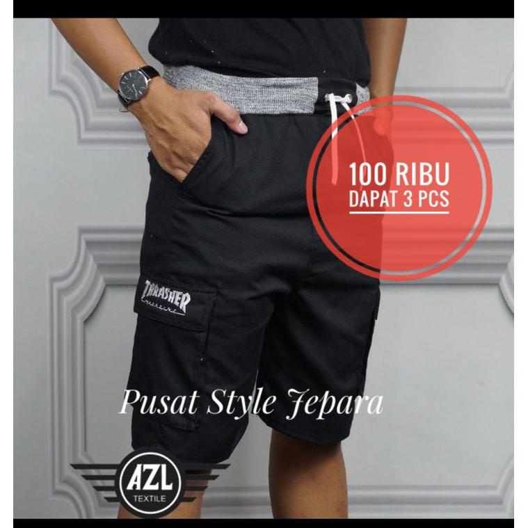 PROMO 100 RIBU DAPAT 3 PCS CELANA CARGO PENDEK / CARGO PANTS PENDEK / TRASHER PANTS BORDIR