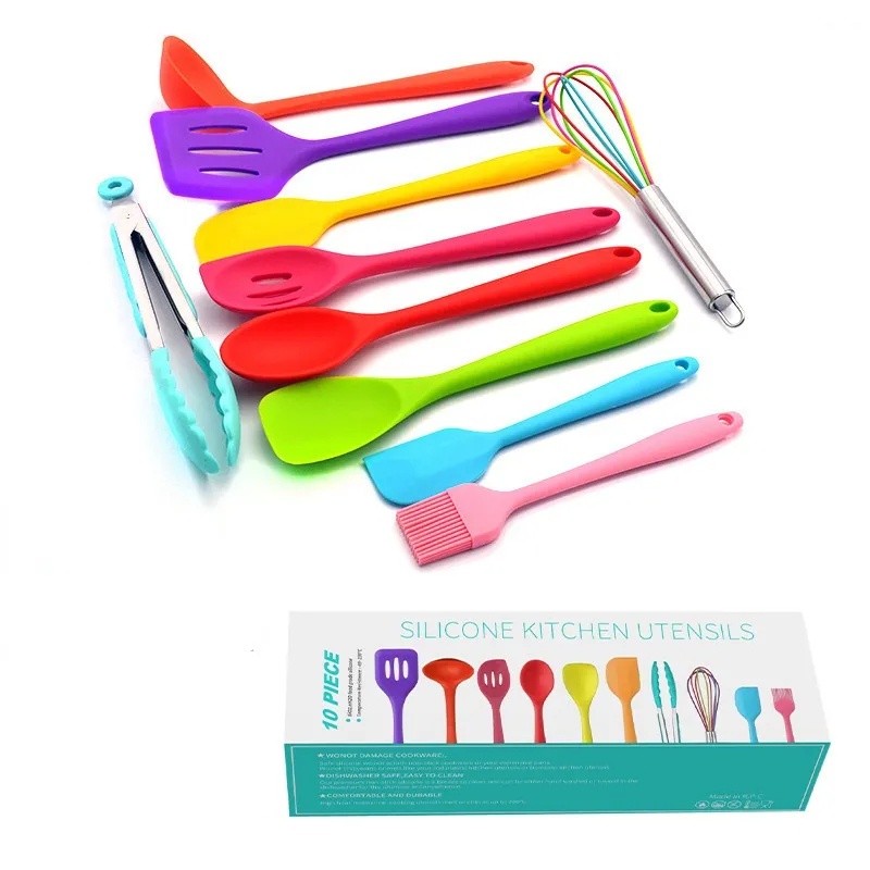 Sillicone Utensil Set 10 Pcs / Peralatan Masak Sutil Spatula Silikon Dapur Warna Warni