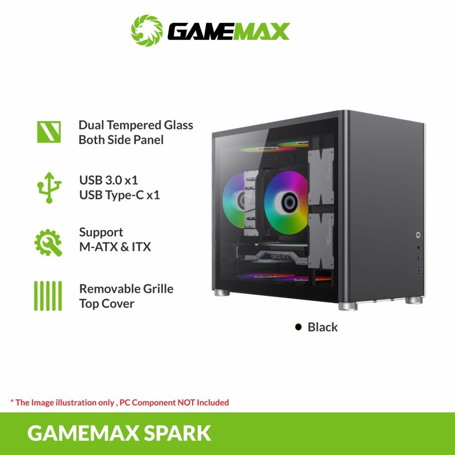 GameMax SPARK M-ATX Desktop Gaming Computer Case | PC Casing Game Max - Hitam