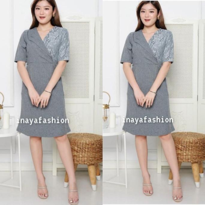 Dress Midi Kerja Formal Wanita Kantor Hitam Polos Bahan Premium