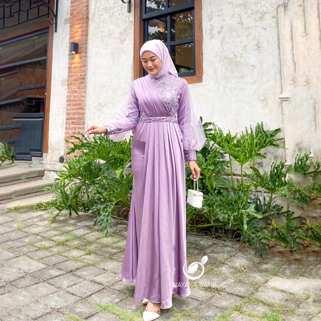 NAYAKA BATIK - Maxi Dress Kondangan Melody Gamis Brukat Tulle Mutiara Dress Lebaran Terbaru 2023 Adeeva Maxi Amara Dress