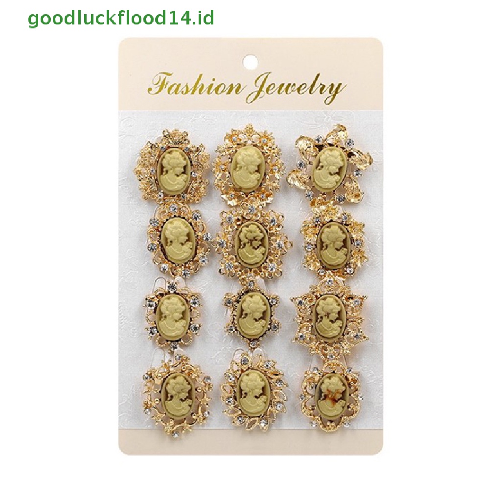 [GOOGFOUR] 12buah Pin Bros Cameo Bahan Resin Dan Berlian Imitasi Gaya Vintage in Antik [TOP]