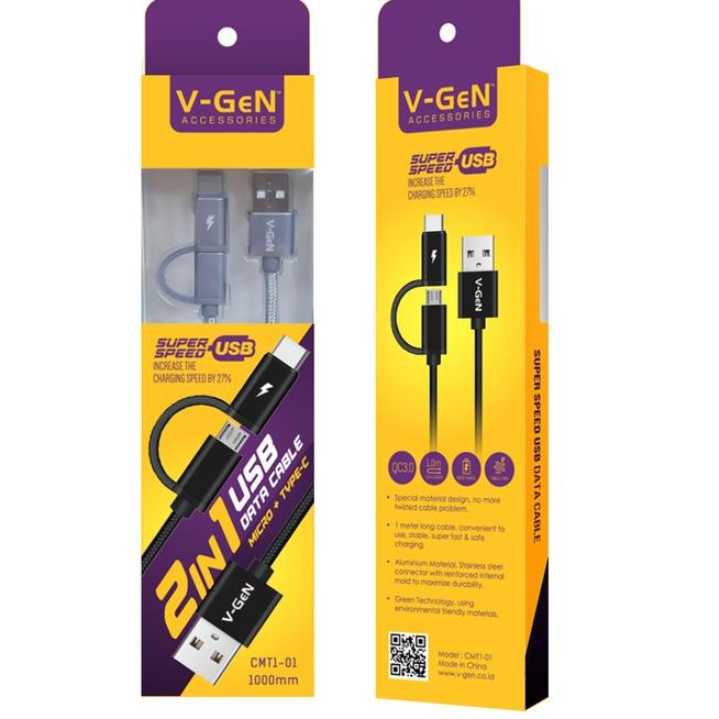 Kabel Data V-GeN Fast Charging 2 in 1 MicroUSB Type C  CMT1-01 1M [VCT.03Ja23ᴷ]
