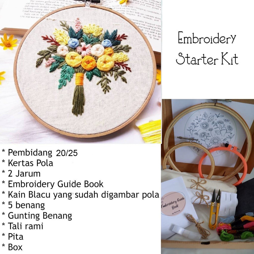Embroidery Kit Package Flower Seri C/Paket Sulam Untuk Pemula/Paket Sulam Tangan/Menyulam Kit/Decor