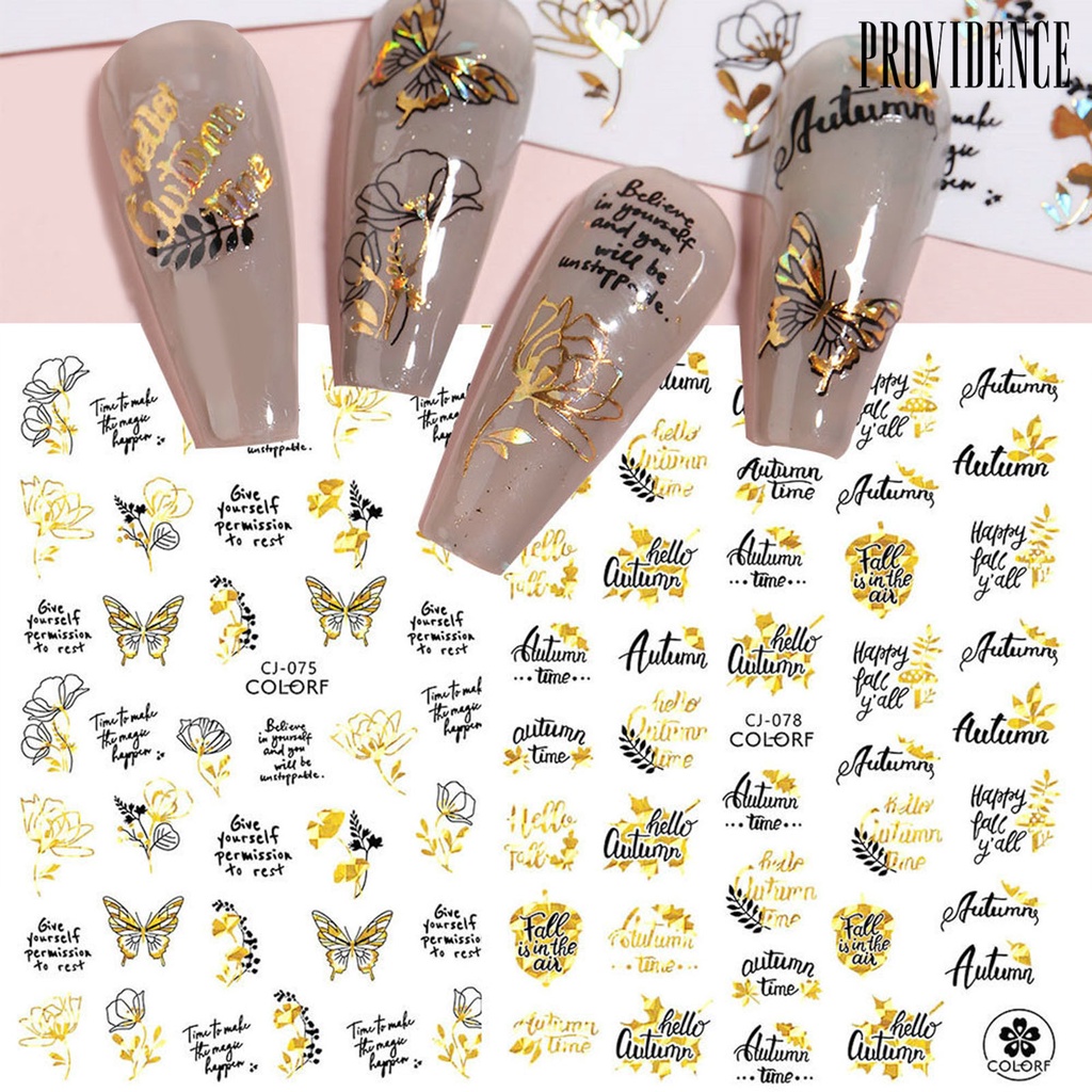 Providence 2lembar Nail Art Stiker Gloss Perekat Diri Tidak Luntur DIY Kuat Lengket Kupu-Kupu Maple Daun Manicure Decal Nail Salon Supply