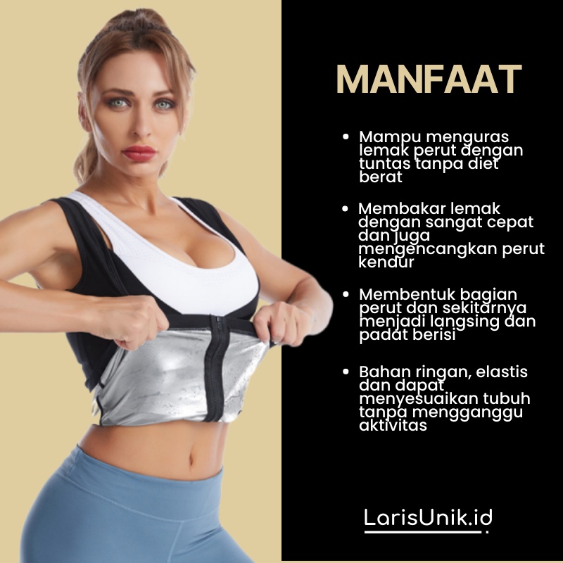 Rompi Pelangsing Korset Baju Sauna Olahraga Pengecil Perut Buncit Pinggang Wanita Korsed Corset Kroset Korslet Pembakar Penghancur Lemak Tubuh Badan Wanita Fat Burner Burn Pelangsing Jumbo Cami Zipper Silver Resleting Original Premium