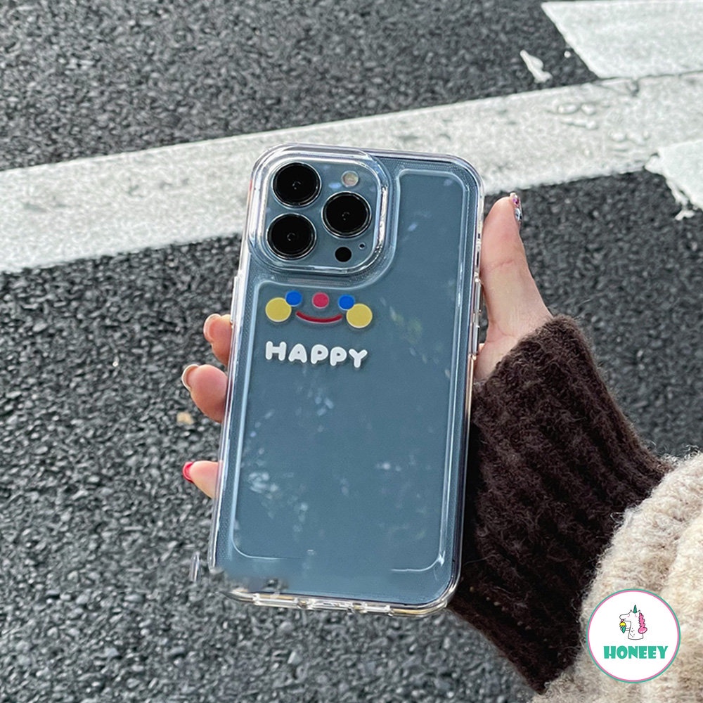 Soft Case Bahan Akrilik TPU Tahan Banting Motif Tulisan Smiling Face Untuk IPhone 14 13 12 11 Pro Max