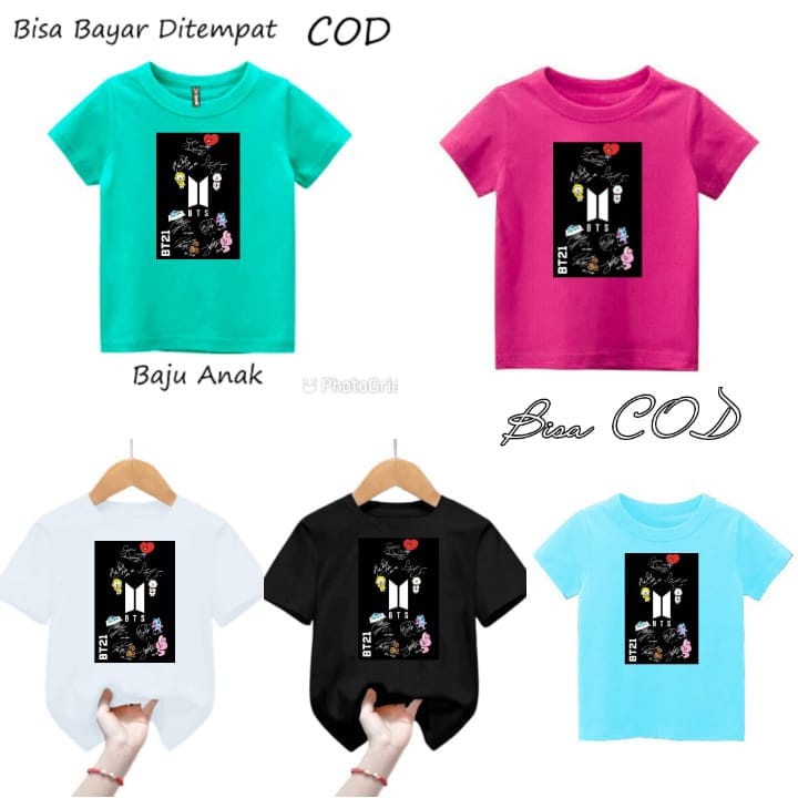 Hzl_outfit Baju Kaos Anak Anak BT21 Print Table/Kaos Anak Bayar Ditempat