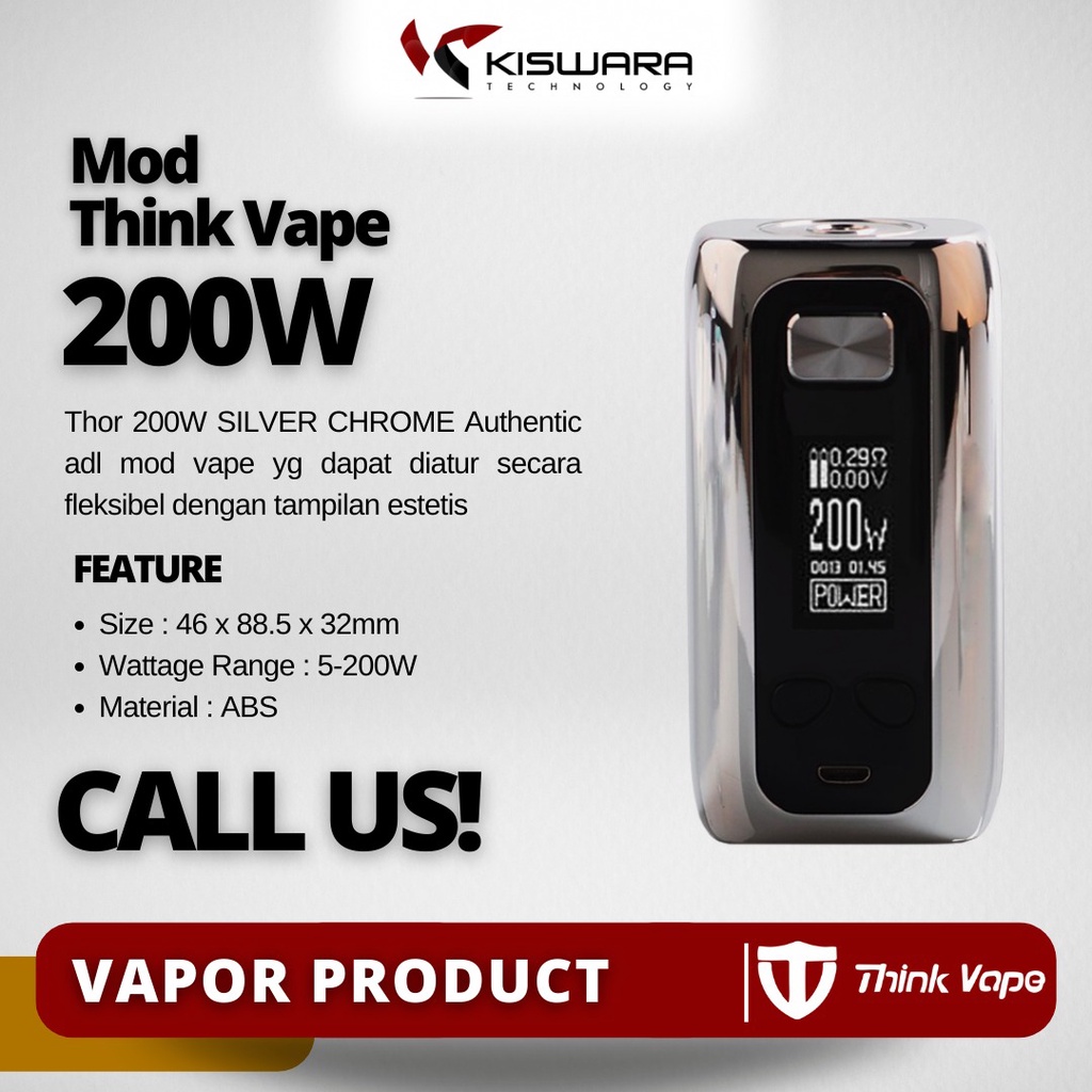 Think Vape Thor 200W Mod - SILVER CHROME [Authentic] KiswaraBandung