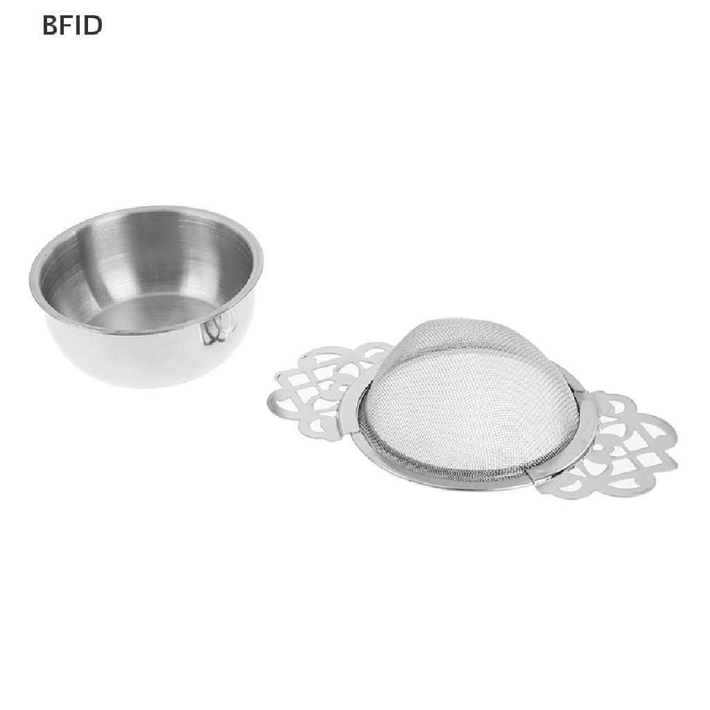 [BFID] 1pc Saringan Teh Stainless Steel Dengan Drip Bowl Double Ear Mesh Infuser Filter [ID]