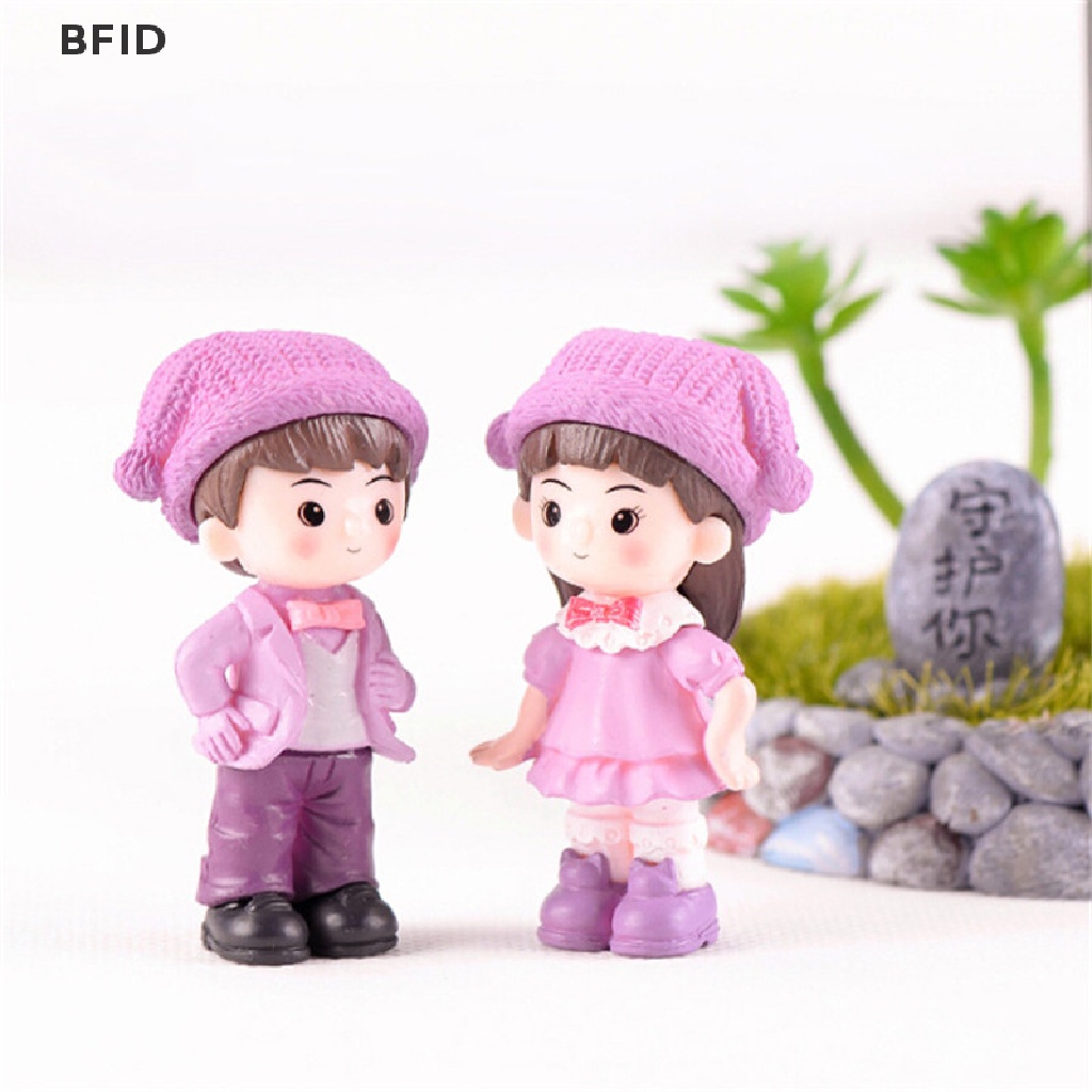 [BFID] Pasangan Dengan Topi Resin Miniatur Patung Peri Dekorasi Taman Lanskap Mikro [ID]