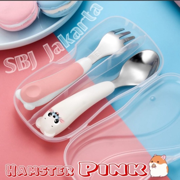 

Unik Alat makan Sendok Garpu Set / Set sendok Anak 304 SUS Stainless Steel - Hamster PINK Murah