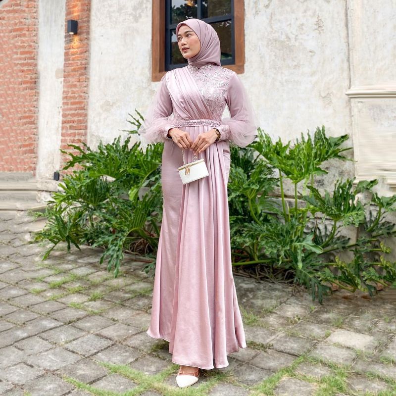 BATIK OFFICIAL - Gamis Wanita Premium Adeeva Gamis Brokat Tulle Mix Satin Premium Gamis Lebaran Syari Dan Lamaran Terbaru Dress Kondangan Modern