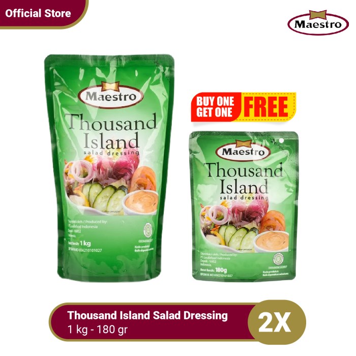 

Maestro Thousand Island Salad Dressing 1kg + Thousand Island 180ml