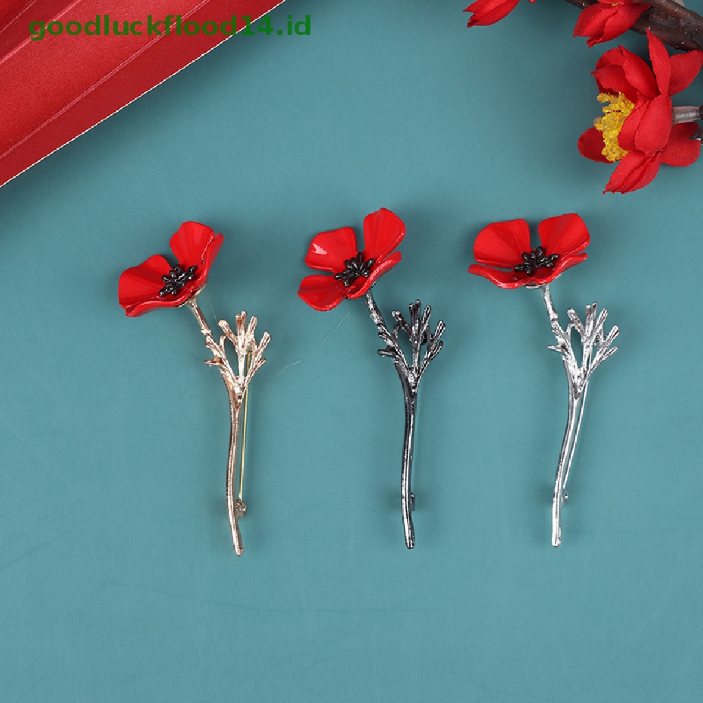 [GOOGFOUR] 1pcs Retro Kreatif Poppy Bunga Bros Jas Pakaian Kemeja Kerah Pin Brooch [Atasan]