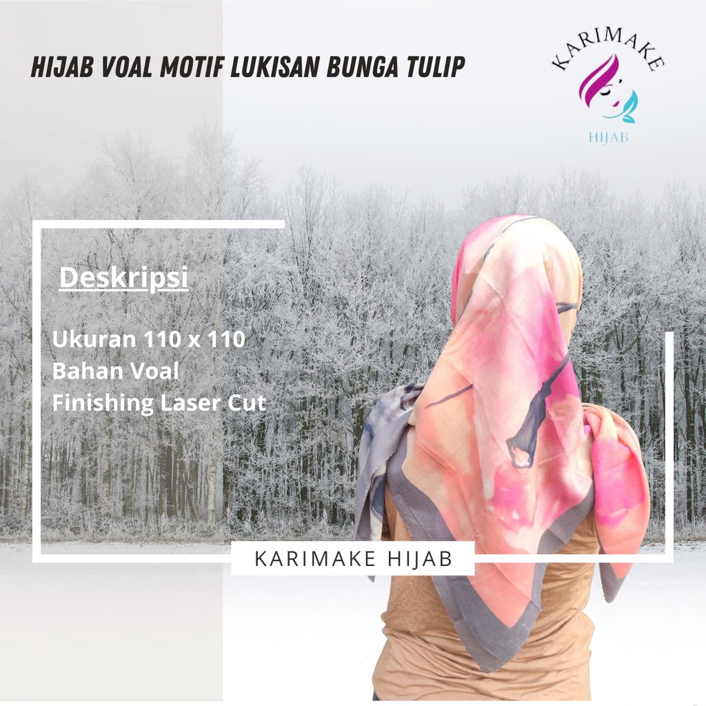 COD KERUDUNG KARIMAKE SCRAF MOTIF LUKISAN BUNGA TULIP BARU LC