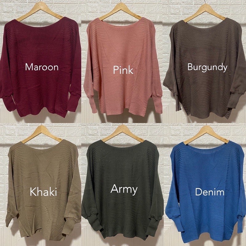 BATWING RAJUT OVERSIZE BLOUSE CROP BAJU KNIT KELELAWAR WANITA TEBAL PREMIUM