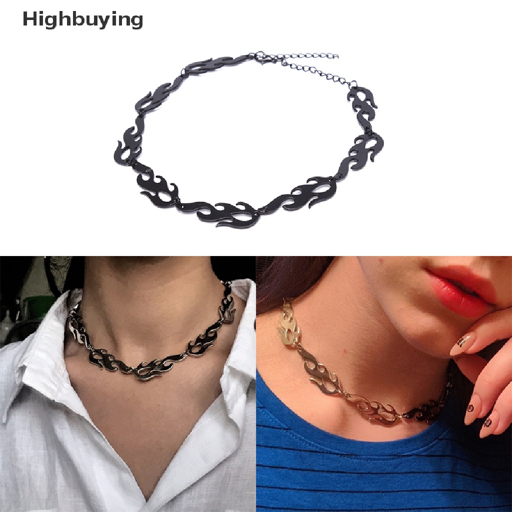 Hbid Punk Flame Kalung Klavikula Hip Hop Rantai Metal Choker Pria Wanita Trendi Perhiasan Glory