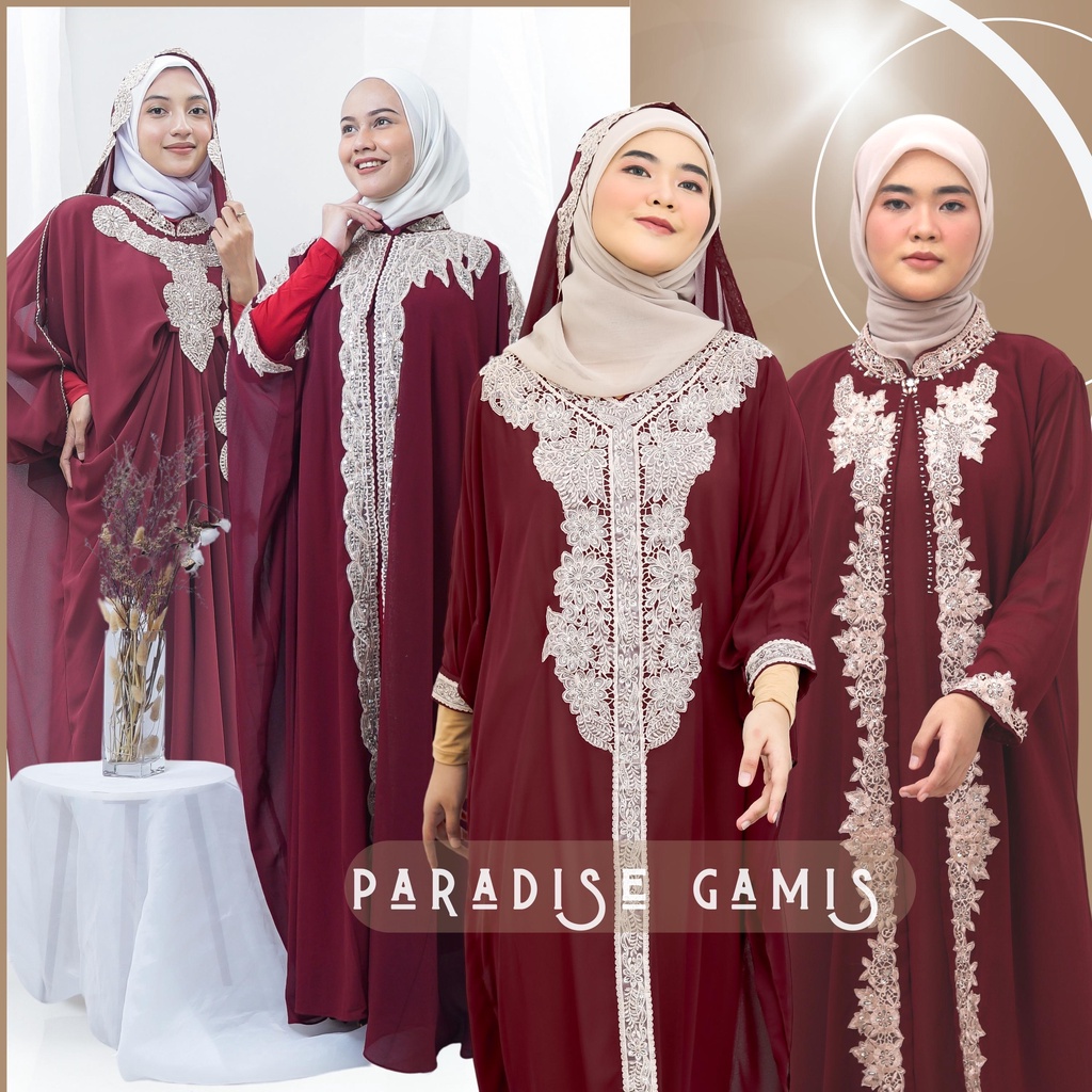 Gamis Kaftan Wanita Ceruty Pesta Kondangan Busui Merah
