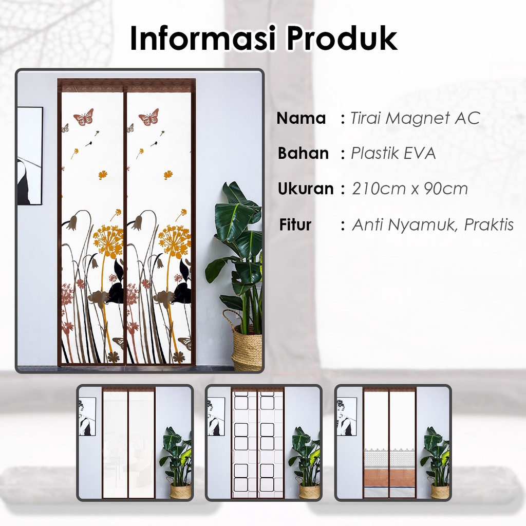 Tirai Magnet Premium Ruang AC Pintu Anti Nyamuk Bahan PEVA Plastik Tebal Ukuran 90x210cm Motif Terbaru Perlengkapan Rumah Tangga Import - M3 - Comfort Homes