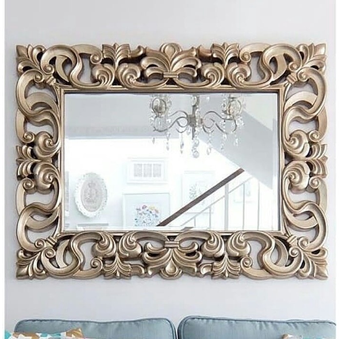 Frame Pigura Kaca Cermin Motif Ukiran Jepara Finishing Silver