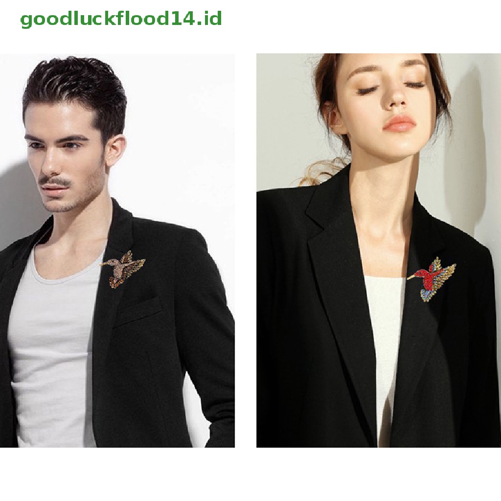 [GOOGFOUR] 1 Pc Hidup Hummingbird Bros Pin Kristal Berlian Imitasi Hewan Burung Aksesori  [Atasan]