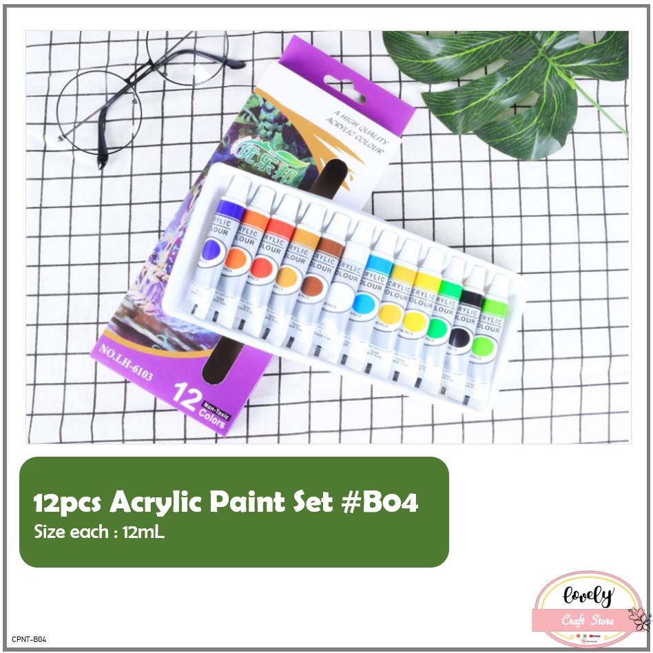 

LovelyCraftStore | B04 ~ 12mL x 12 pcs Acrylic Paint Set cat akrilik untuk melukis gambar craft mixed media etc
