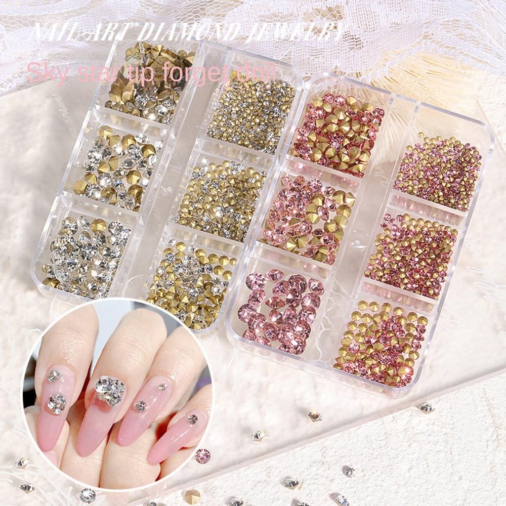Mxbeauty Nail Rhinestones Wanita Salon Kuku Jepang Nail Art 3D Nail Drills Ukuran Campur Runcing Bawah Nail Drills