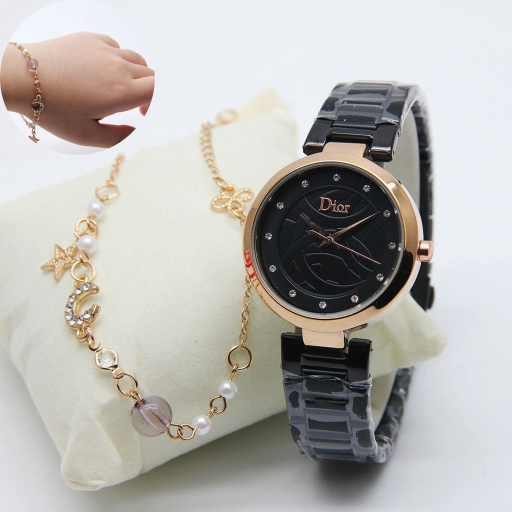 BEST SELLER JAM TANGAN WANITA A90 TALI RANTAI DM 3.4 FREE BOX GELANG &amp; BATERAI || JAM TANGAN FASHION WANITA JAM TANGAN CEWEK MURAH