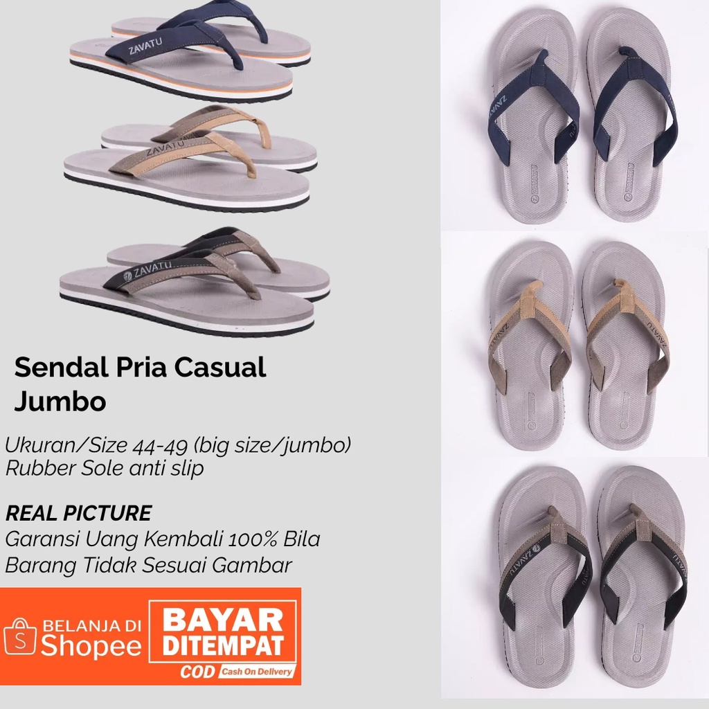 Zavatu Sendal Pria Casual Jumbo TIpe 006 Grey Big Size Ukuran 41 42 43 44 45 46 47 48 49 Sandal Pria