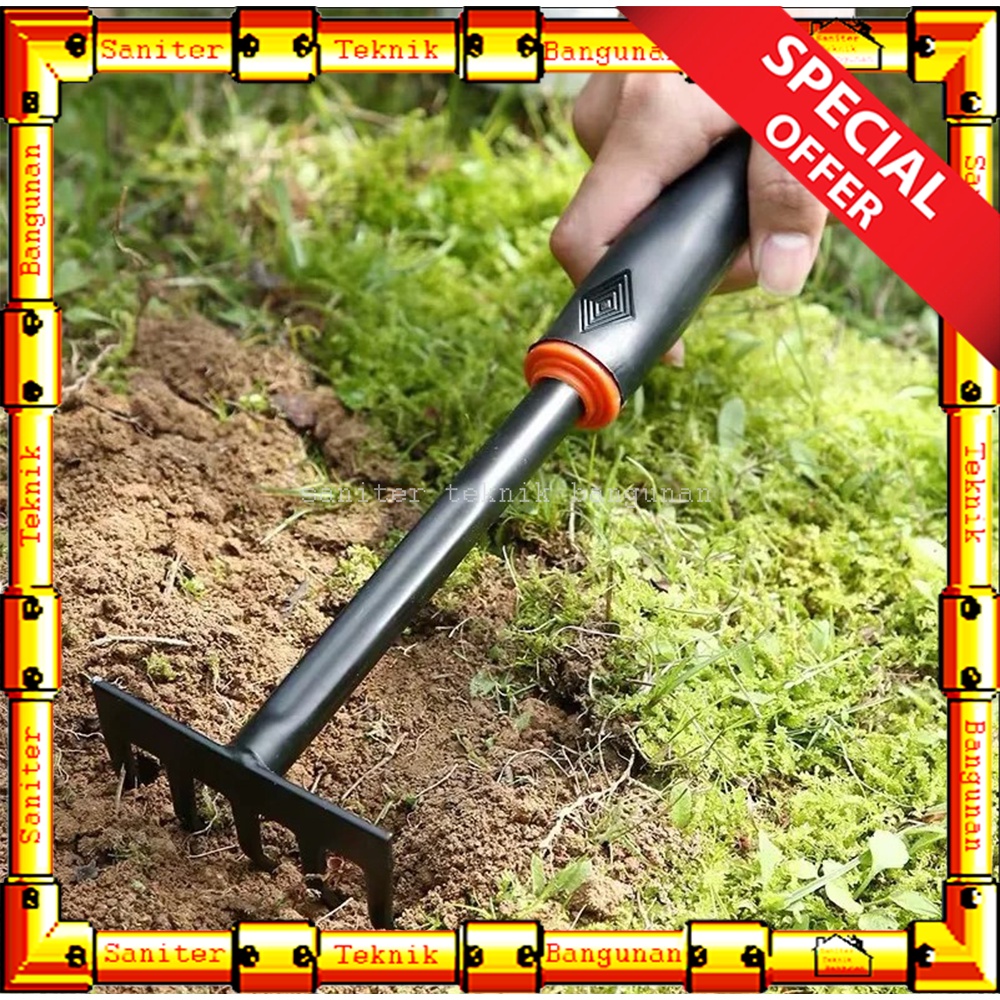 Garukan Tanah Mini Gagang Karet Alat Berkebun Garpu Tanaman