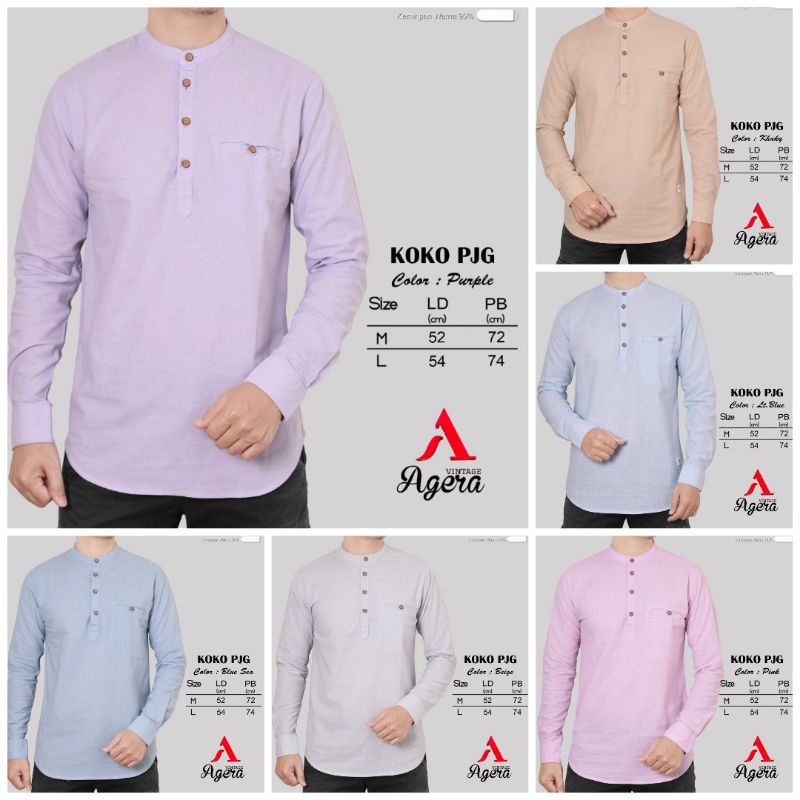 BAJU KEMEJA KOKO KEMKO PRIA LENGAN PANJANG KANCING 1/2 SOFT COTTON ALL NEW COLOR ORIGINAL TERBARU AGERA SAJUAK 2