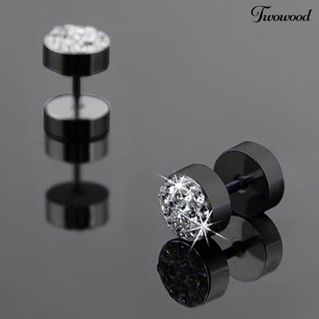 Twowood Ear Studs Rhinestone Decor Anti Korosi Stainless steel Pria Barbel Telinga Studs Untuk Pesta