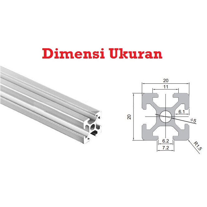 [HAEBOT] Aluminium Profile T Slot 2020 20x20 AP2020 Alumunium 1.5 meter Profil Frame CNC Extrusion Mini Kerangka Mekanik Series 20mm x 20mm 3D Printer 150 cm