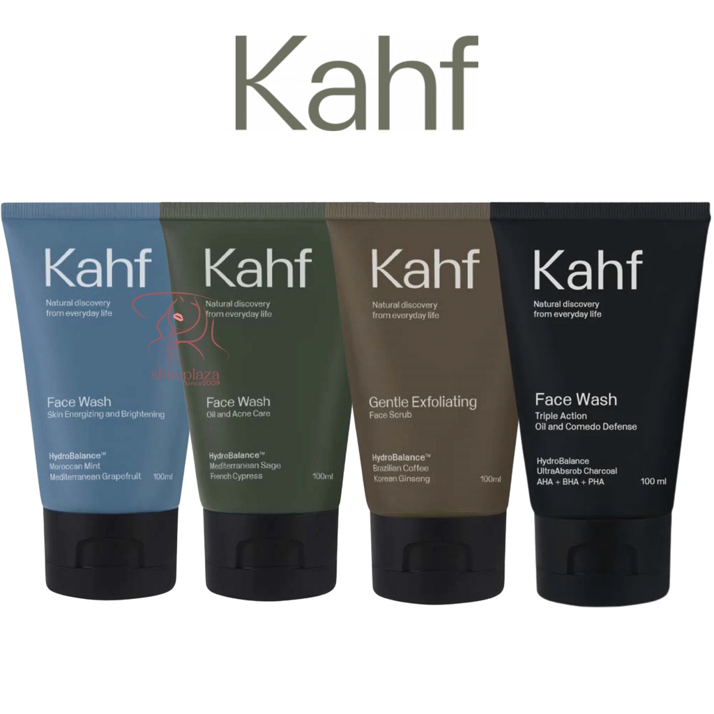 Kahf Skin Energizing and Brightening | Oil and Acne Care | Triple Action Oil and Comedo Defense | Gentle Exfoliating Face Scrub Wash 100ml Sabun Pembersih Wajah Pria