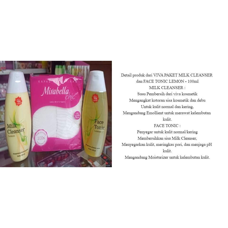 Viva PAKET ANTI FLEK HITAM 2 / 3 / 5 / 6 / 7 / 8 LEMON 100ml  / PAKET Viva MILK CLEANSER + FACE TONIK  TONER Lemon 100ml + KAPAS MIRABELLA Mencegah Timbulnya Jerawat + SPECIAL DAY CREAM + COLAGEN NIGHT CREAM + WHITENING CREAM + SUNSCREEN + CLEAN MA