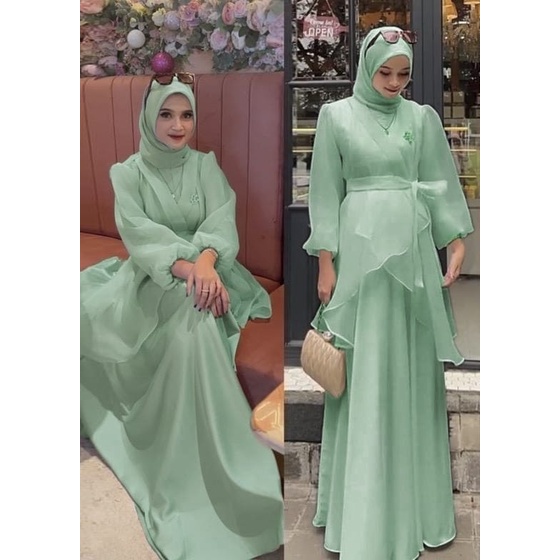 baju gamis wanita terbaru 2023 untuk lebaran impor MAXI ORGANZA 2IN1 DRESS WANITA MUSLIM GAMIS ORGAN