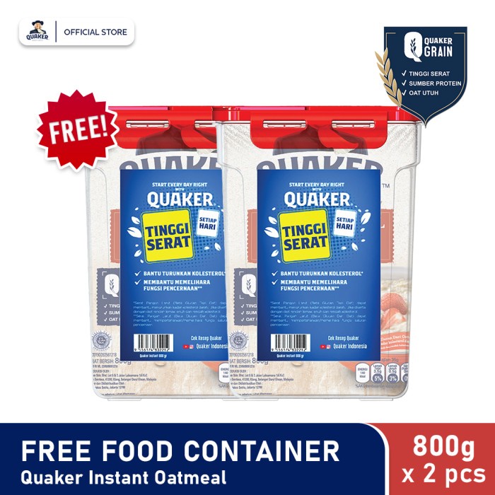 

[BISA COD] Quaker Instant Oatmeal 800G Free Food Container Twin Pack (SP)