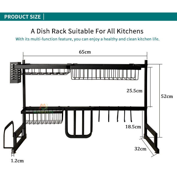 (Serba Serbi)Rak Wastafel Dapur Rak Cuci Piring Stainless 65cm/Rak Piring 2 Susun Peralatan Dapur Rak Stainless