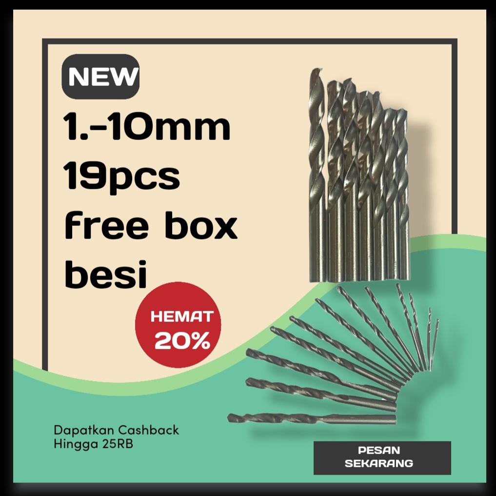 YUKIDO Drill Bit HSS 19 pcs/set -BOX BESI Mata Bor Besi HSS 19 pcs/set