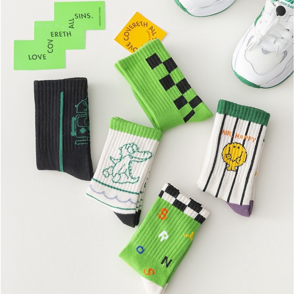 INDOMINI  Kaos Kaki Anak Lucu Kaus Kaki Bayi Motif Karakter Green White Black Series KK066