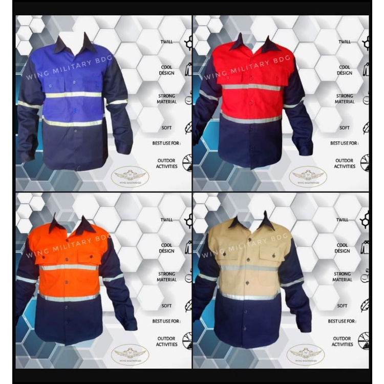 kemeja safety scotlight two tone termurah free bordir k3 dan bendera