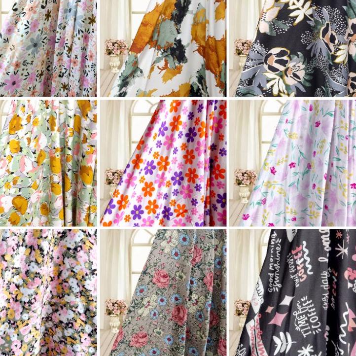 Spesial 2t7Sh Kain Katun Rayon Viscose Premium Motif Bunga Kecil Motif Bunga Besar Motif Abstrak Mot