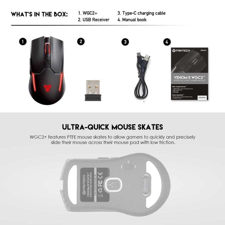 Mouse Fantech VENOM II WGC2 Wireless Gaming Rechargeable - Black Hitam