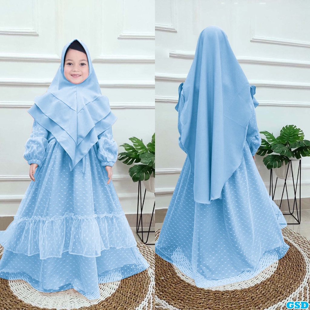 REAL PICT SYARI EMILY KID FREE KRUDUNG PREMIUM 3-11 TAHUN/GAMIS ANAK TILE DOT PROMO GOOD QUALITY